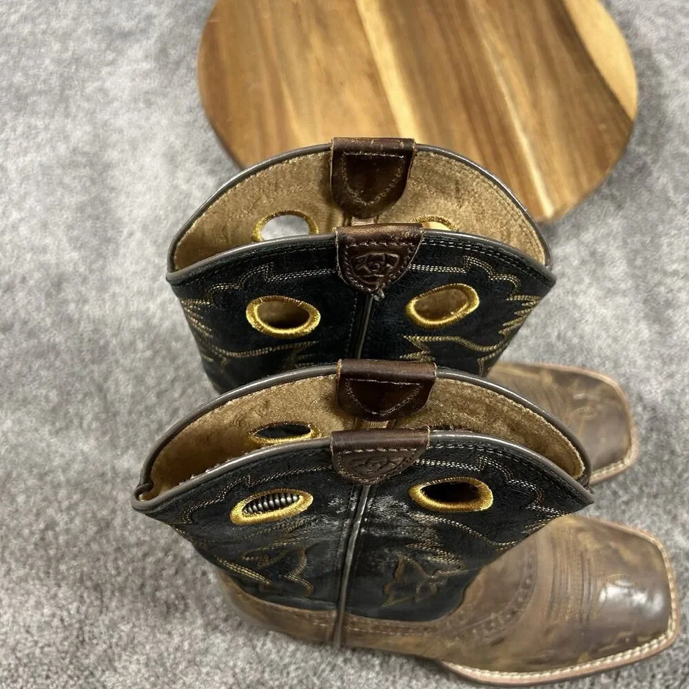 Ariat Heritage Roughstock Kids Size 3 Brown Black Western Cowboy Boots Used